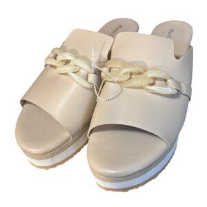Pierre Dumas Womens Nude Platform Slide Sandals Size 7.5 With Chain Accent